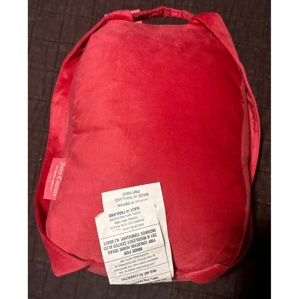 Juicy Couture Pink Quilted Velvet Backpack Shaped Decorative Pillow Gold LogoNEW